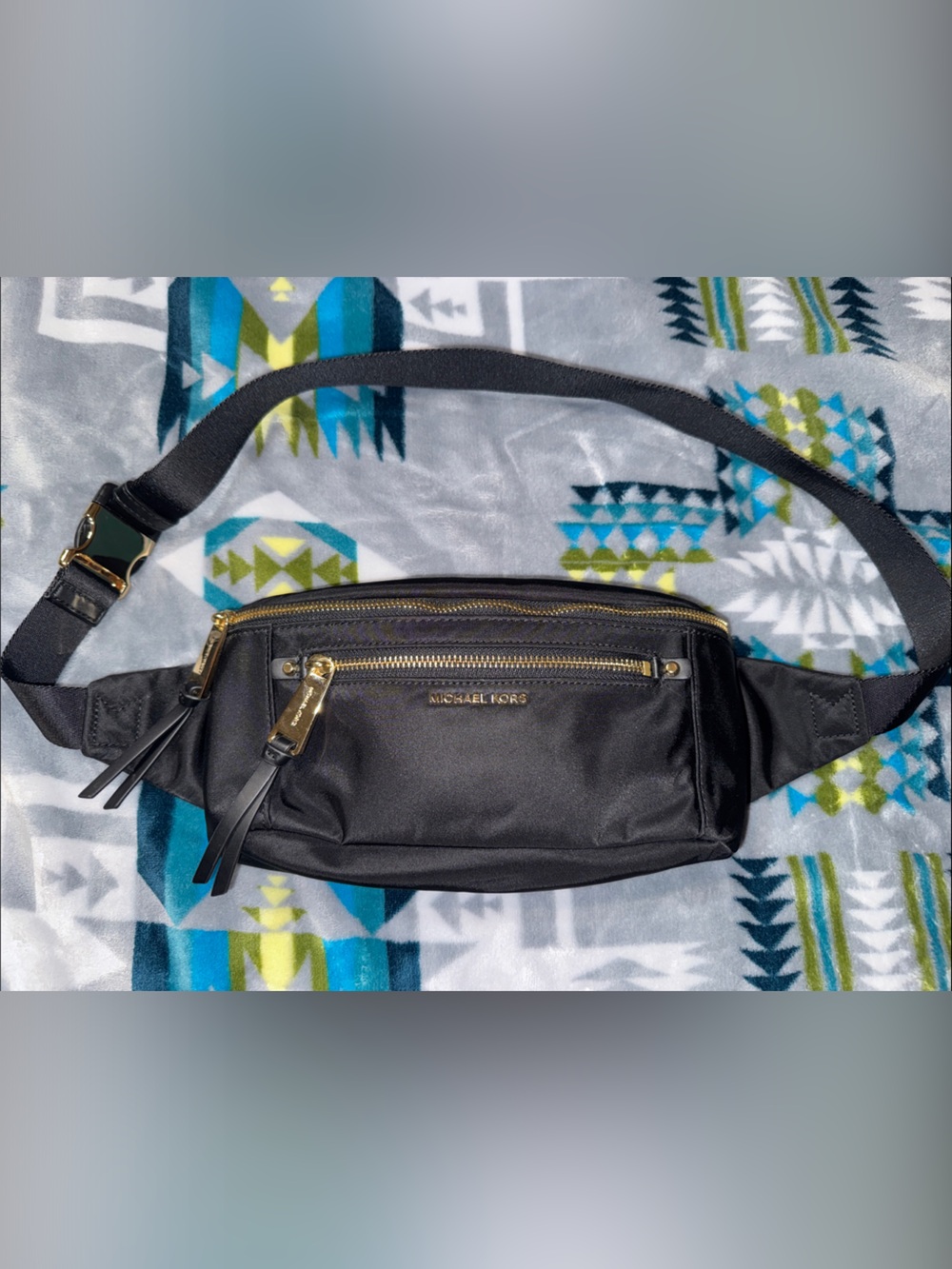 Michael Kors Black Nylon Belt Bag with Gold-Tone Hardware